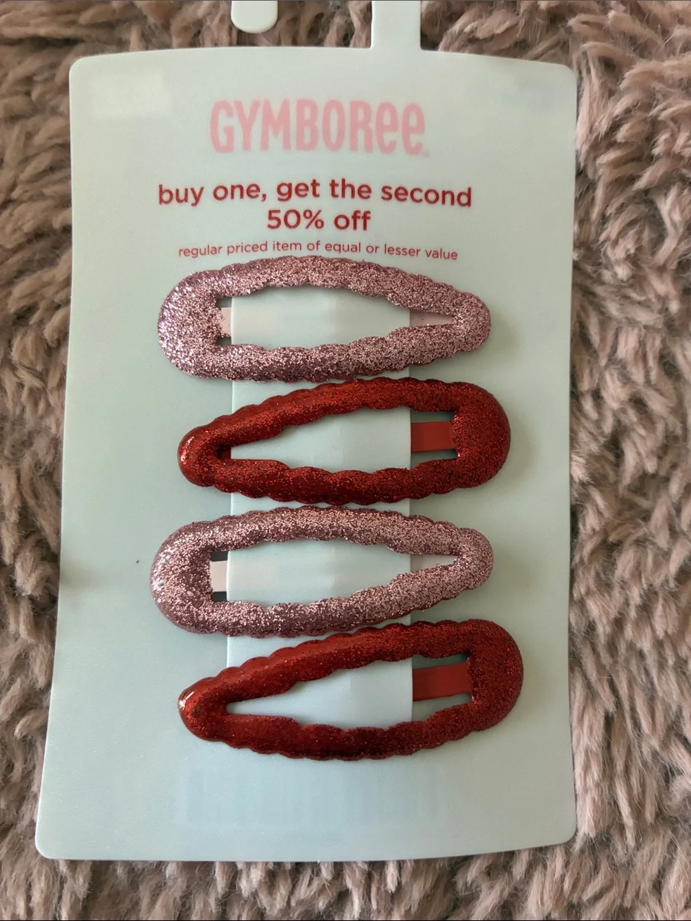 Gymboree Sparkle Snap Clips in Light Pink and Bright Red